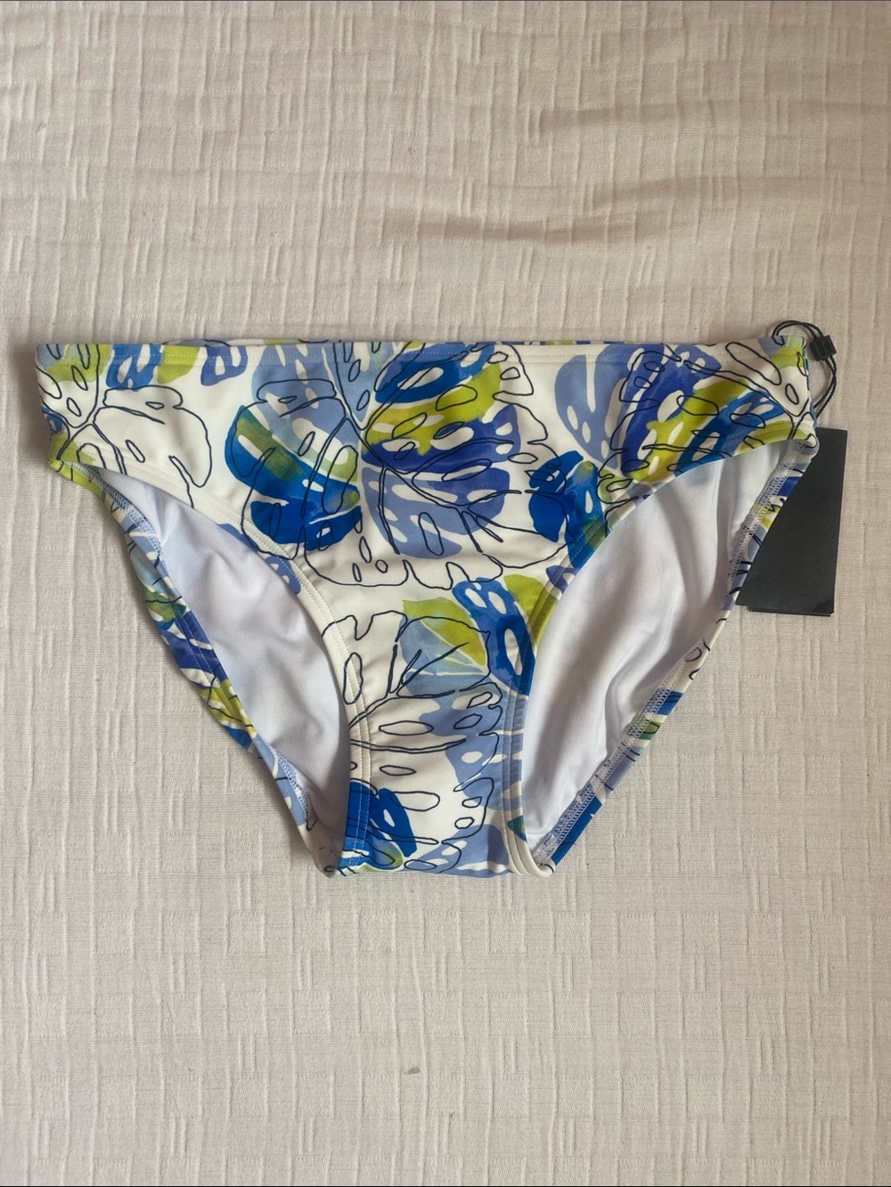 Tommy Hilfiger White Bikini Bottom with Blue & Lime Leaf Pattern